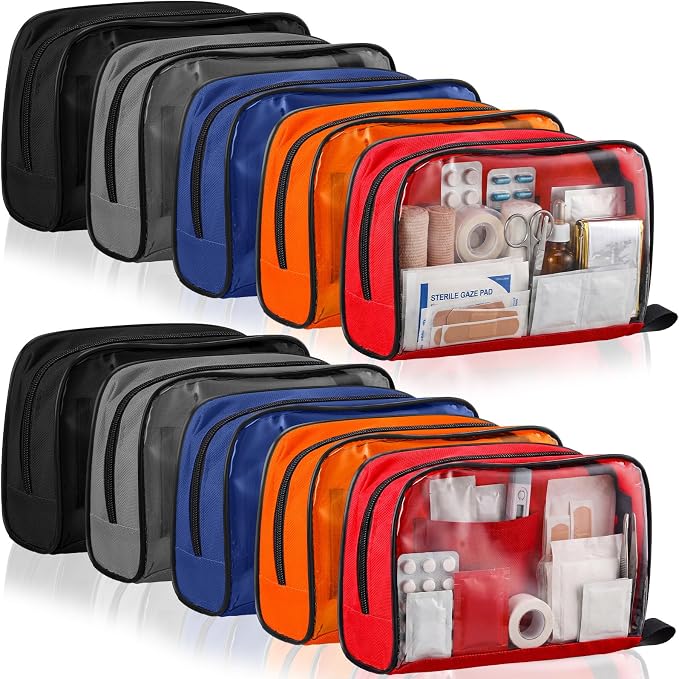 10 Pcs 5 Colors First Aid Kit Bag Empty Emergency Medical Kit Accessory Pouches Zippered Portable Travel Medicine Bag with Transparent Window for Home Outdoor Car Supplies,8.7 x 3 x 5.1 Inch