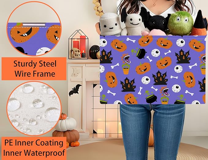 Large Halloween Themed Candy Gift Boo Basket for Kids Baby Personalized Adults Storage Bin Fall Decor(Castle Eye Pumpkin)