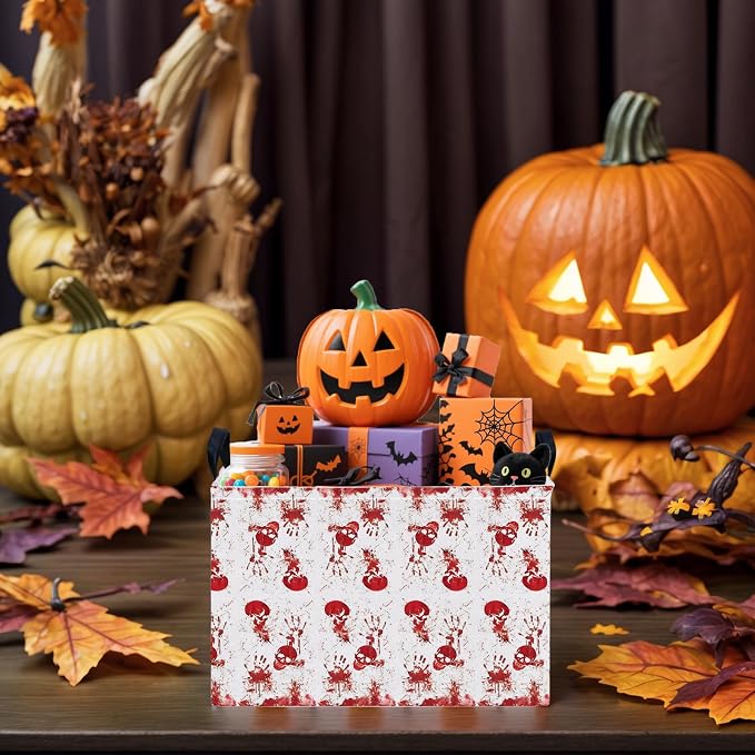 Halloween Basket Gift Terror Ghost Parties Decor Kid Trick or Treat Basket for Boys and Girls Rectangular Storage Bin Box (Blood Fingerprint)