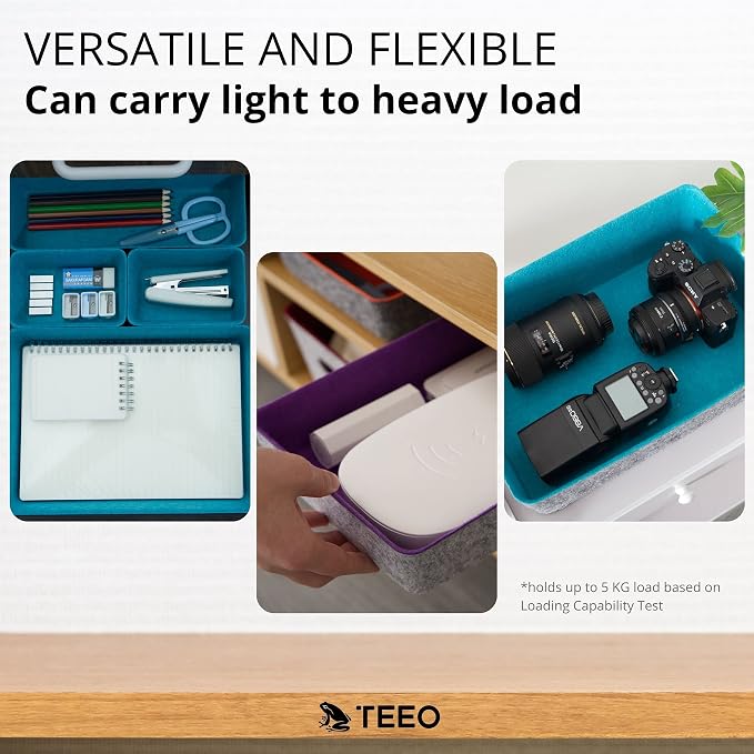 Teeo - Desk Organizer Drawer - Makeup Drawer Organizer Trays - Bathroom Drawer Organizer - Small Desk Organizer - Home Office Cosmetic Bins Dividers Compartment Organization - Pack of 7, Turquoise