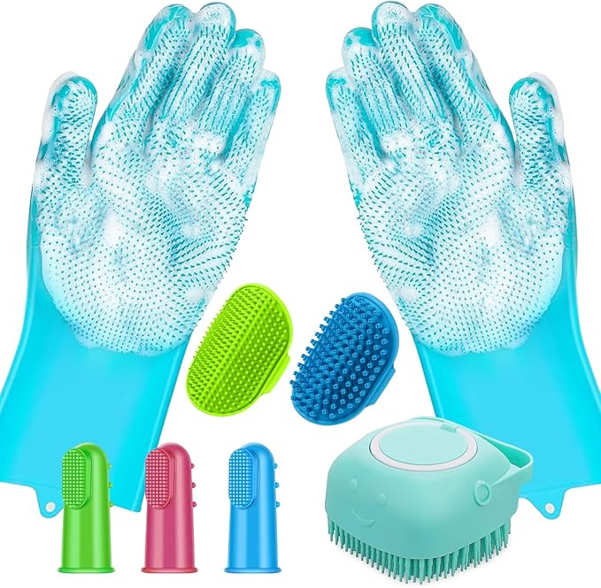 8PCS Pet Grooming & Bathing Kit for Dogs & Cats| Dog Shampoo Brush with Silicone Dog Washing Gloves,Dog Bath Brush for Deshedding,Puppy & Dog Bathing Supplies|Dog Washing Brush