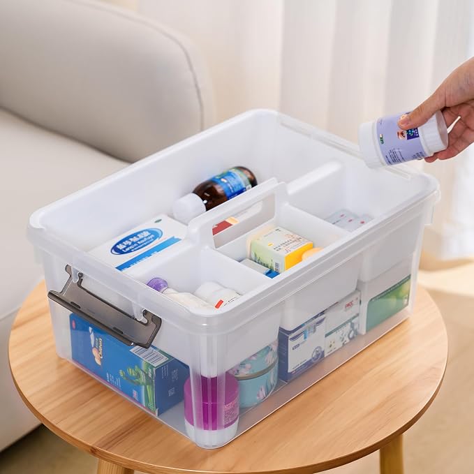 Citylife 17 QT Clear Craft Organizers and Storage Box with Handled Tray | Stackable Art Supply Organizer Storage Bins with Lids for Craft, Beads, Markers, Sewing, Tools, Playdoh, Coloring Books,