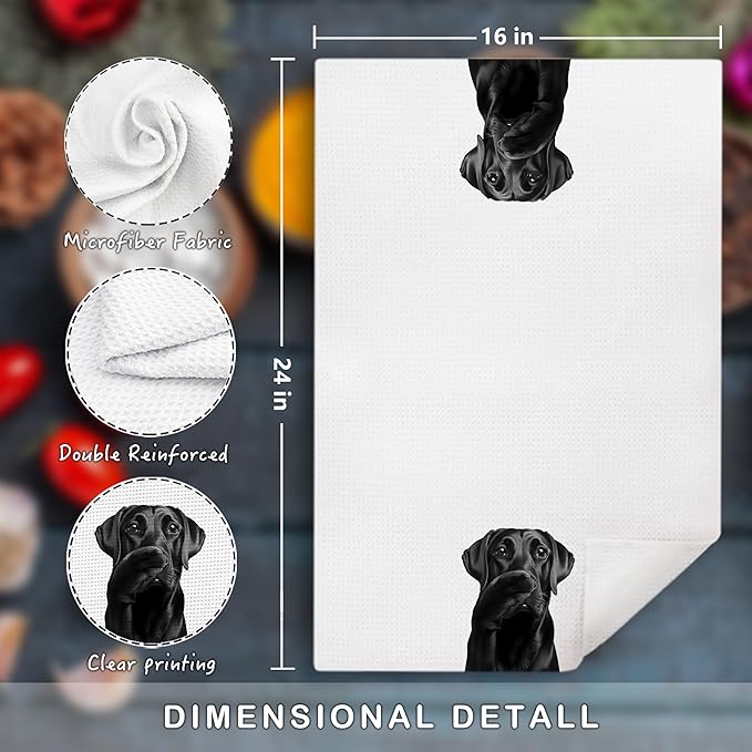 Funny Black Labrador Retriever Dog Kitchen Hand Towels for Bathroom Decor Set of 2,Black Lab Dog Mom Gifts,16x24 Inches