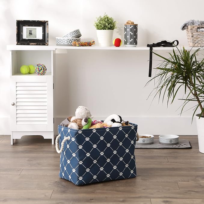 Bone Dry Pet Storage Paw and Bone, Trellis Collection, Medium Rectangle, 16x10x12, Navy