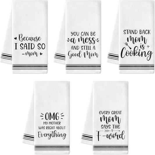 R HORSE Mother's Day Kitchen Dish Towels - 5Pcs Funny Saying Member of Family Kitchen Hand Towels, Soft Absorbent Cleaning Dishcloth Home Bathroom Decor Gift for Mom Hostess Housewarming Gifts