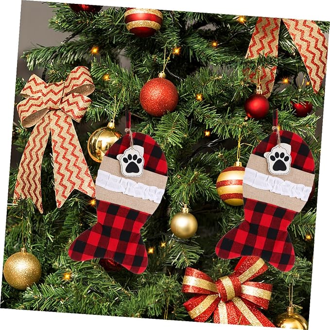 SOIMISS Christmas Pet Stockings Pouch Bag Black Red Plaid Candy Bag Holiday Present Storage for Pets and Dogs Holiday Decoration