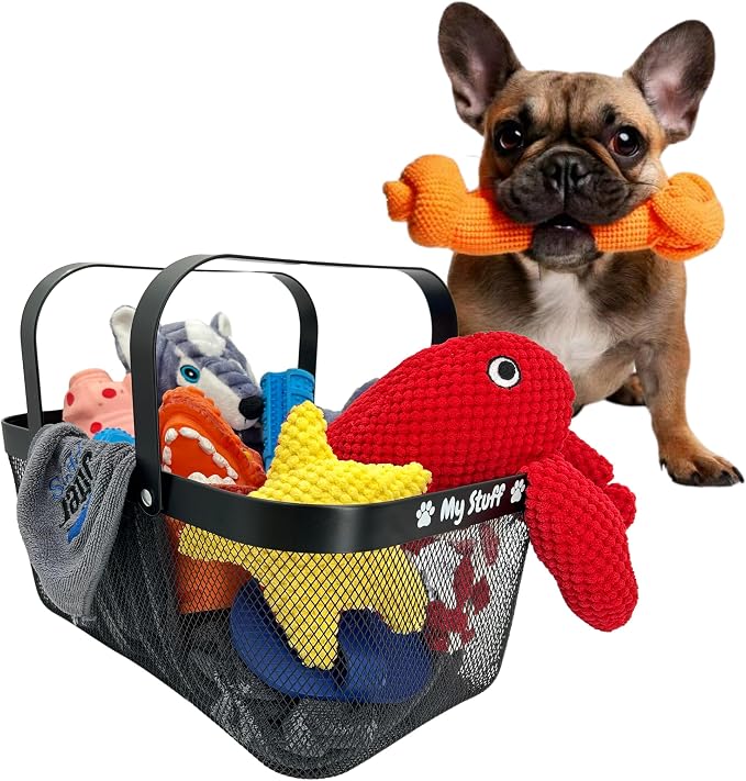 OtterPets Dog Toy Basket, Metal Dog Toy Bin, Chew Proof, Black 16x9.5”