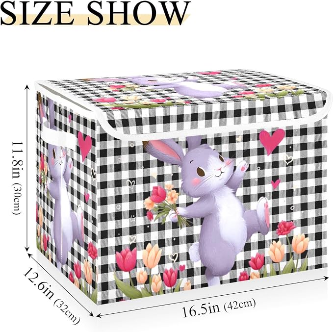 Love Rabbit Fabric Storage Bins with Lid Closet Bedroom 40L Storage Basket | Foldable & Stackable, Flip Top Dust Guard, Reinforced Handles, Home & Bedroom, Clothes & Toys, Rabbit Print Basket