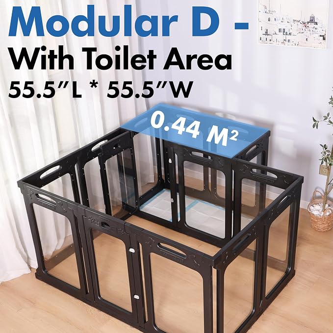 Clear Acrylic Indoor Dog Playpen, 24" H, 14 Panels, Black | Open View, Modern Home Fit, No Climbing Bars, Tool-Free Setup, For Puppies & Small Dogs