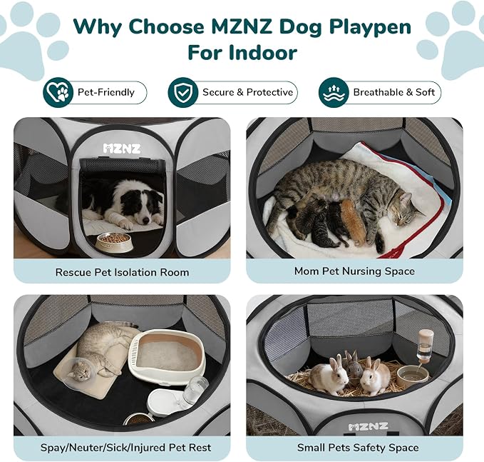 Dog Cat Small Animal Puppy Playpen Crate, Large, Whole Grey | Portable Pop Up Pet Cage Enclosure Tent Kennel Indoor Outdoor with Carrying Case, No Assembly, Camping Use