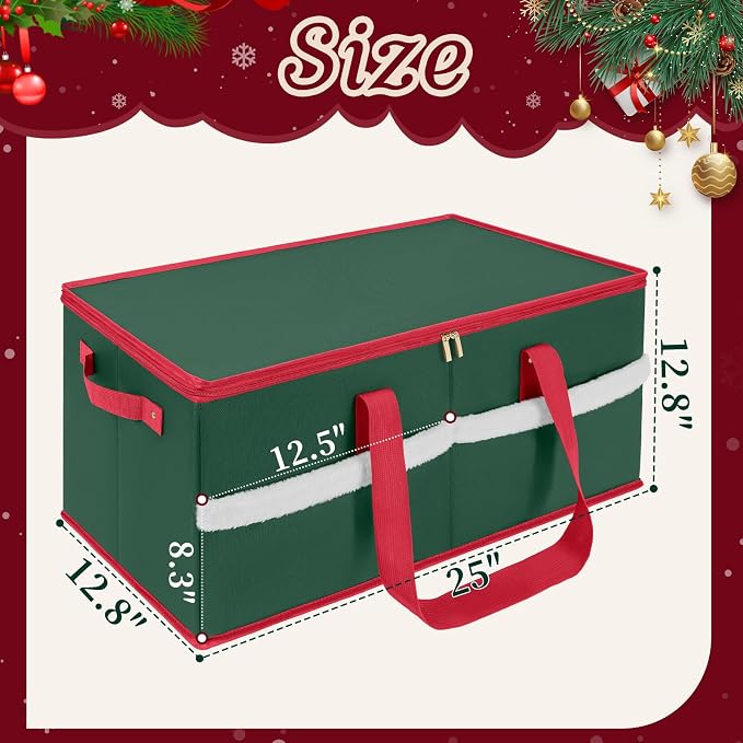 Christmas Ornament Storage Box with Adjustable Dividers Zippered Top Stores up to 54 Holiday Ornaments (4 Inch) Xmas Ball Decorations Organizer Storage Container Bin