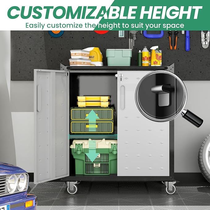Garage Cabinet System | Heavy Duty Steel All-in-One Modular Garage Cabinet Set for Ultimate Workshop Organization | Easy Assembly Garage Storage Cabinets & Tool Bench