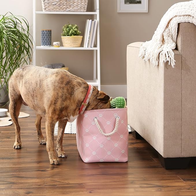 Bone Dry Pet Storage Paw and Bone, Trellis Collection, Medium Rectangle, 16x10x12, Pink