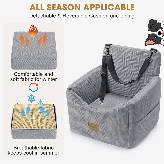 JOEJOY Dog Car Seats for Small Medium Dogs Under 35lbs, Dog Booster Seat with Detachable Washable Cover and Cushion, Memory Foam Pet Car Seat with Safety Belt and Storage Pockets (LG)