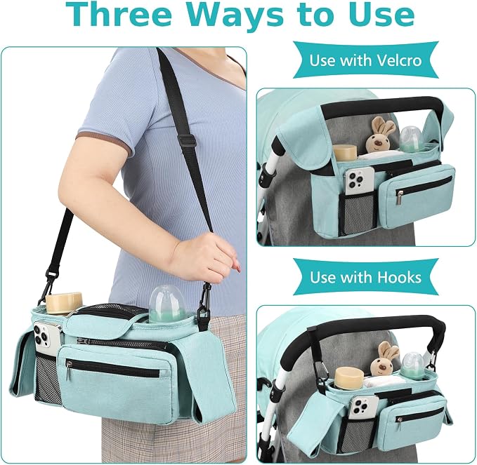 Accmor Universal Stroller Organizer with Insulated Cup Holder Detachable Phone Bag and Shoulder Strap,Stroller Bag Caddy Organizer for Uppababy, Baby Jogger, Britax Strollers