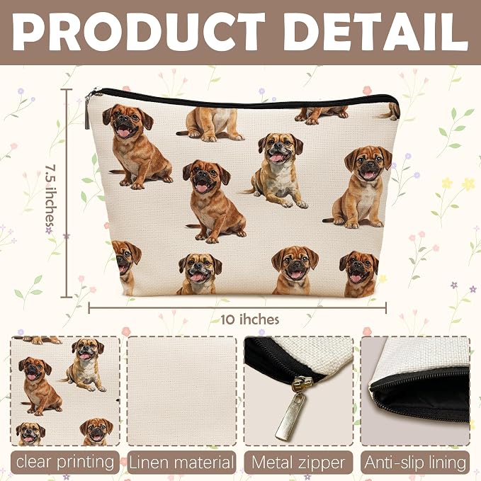Puggle Dog Makeup Bag, Puggle Lovers Gifts Cosmetic Bag for Women, Dog Mom Lovers Owner Gifts for Women Christmas, Pet Lover Gift Zipper Travel Makeup Pouch for Purse