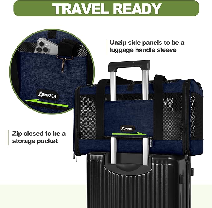 GAPZER Cat Carrier 18x11x11 United Airline Approved, Soft Pet Flying Kennel | Small Dog Chihuahua Crate 5-10 Pounds, Softshell Kitty Taxi Transport Cage 18lbs, Sturdy Miniature Poodle Top Loader Vet Case