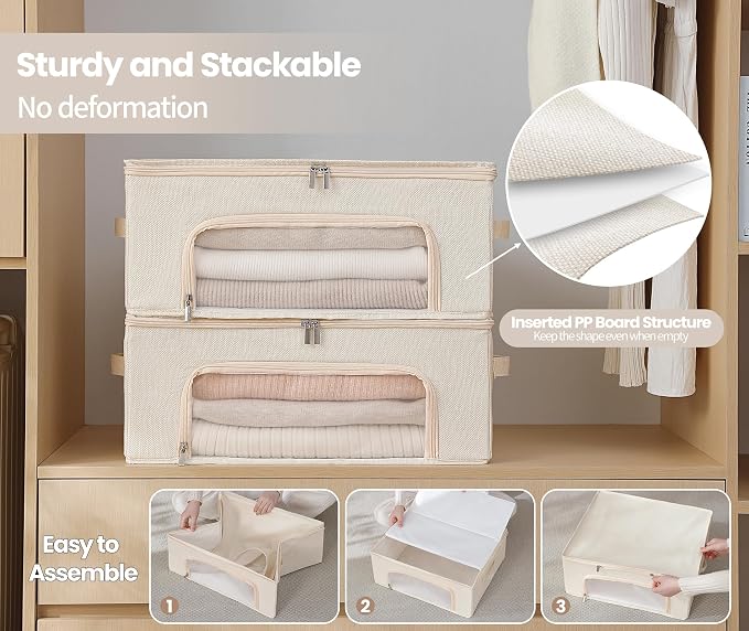 2-Pack Cashmere Sweater Storage Bags for Wool with Cedar Blocks, Ivory | Breathable Cashmere/Wool Garment Storage, Mesh Window, Rigid PP Support, Cedar Protection, Foldable Closet Clothes Storage
