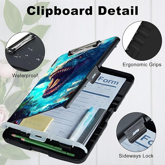 Ocean Dragon A4 Clipboard with Storage Pen Holder, Clipboards Organizer Nursing Clipboard Foldable File Folder Plastic Clipboard Folio Clip Board for Office Students Classroom Doctor