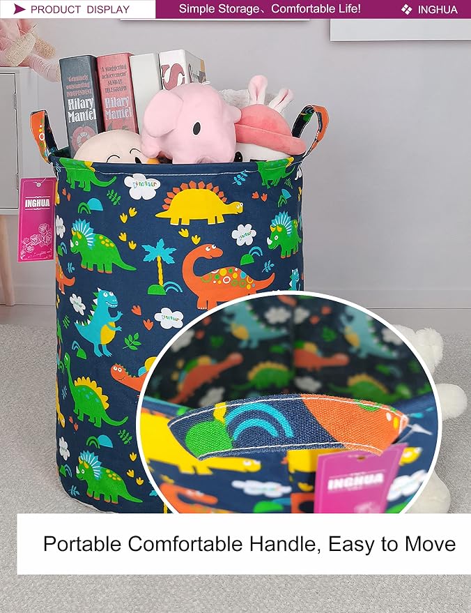 Forest Dinosaur Laundry Hamper Large Canvas Fabric Storage Basket | Organizer Bin Dirty Clothes Collapsible Waterproof for College Dorms, Boys and Girls Bedroom,Bathroom