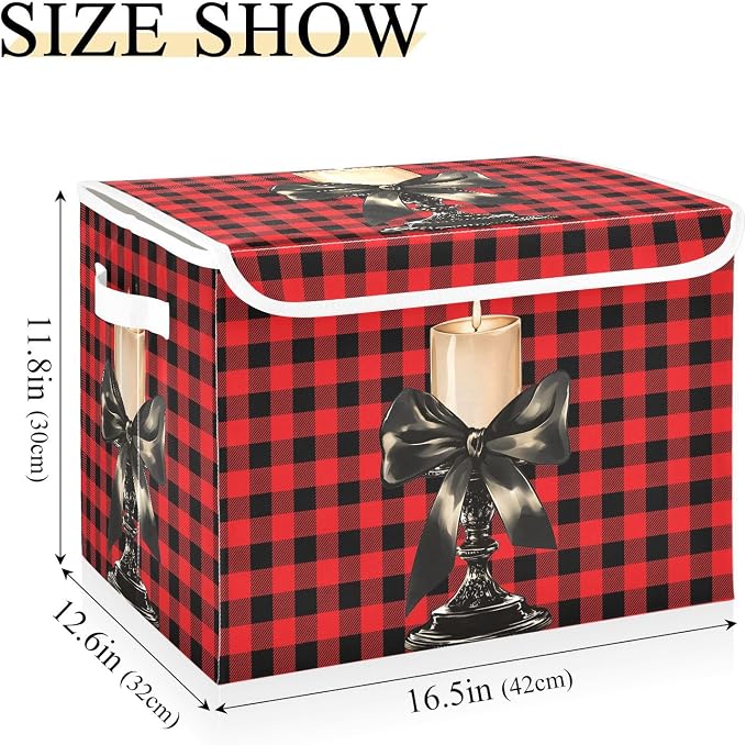 Fabric Storage Bins with Lid Candle Closet Bedroom 40L Storage Basket | Decorative Storage Boxes, Foldable & Stackable, Dust-Proof Flip Top, Reinforced Handles, For Home & Dorm, Clothes & Toy Box