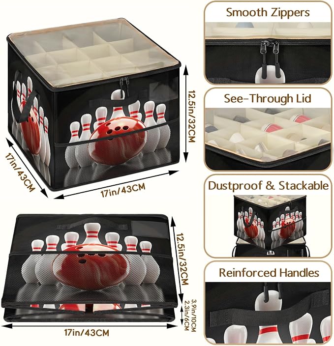 TropicalLife Bowling Ball Shoe Organizer for Closet | Foldable Shoe Storage Box Bin 16-32 Pair Shoe Storage for Sneakers, Boots & Heels with Adjustable Dividers, Clear Cover