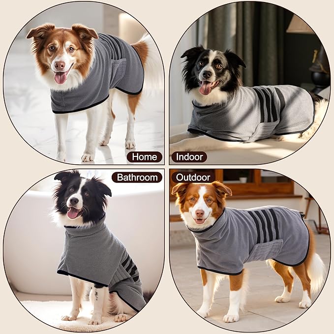 Microfibre Dog Bathrobe Towel Wrap Super Absorbent Dog Drying Coat Bath Robe for Puppy, Medium & Large Dogs, Fast Drying, Adjustable