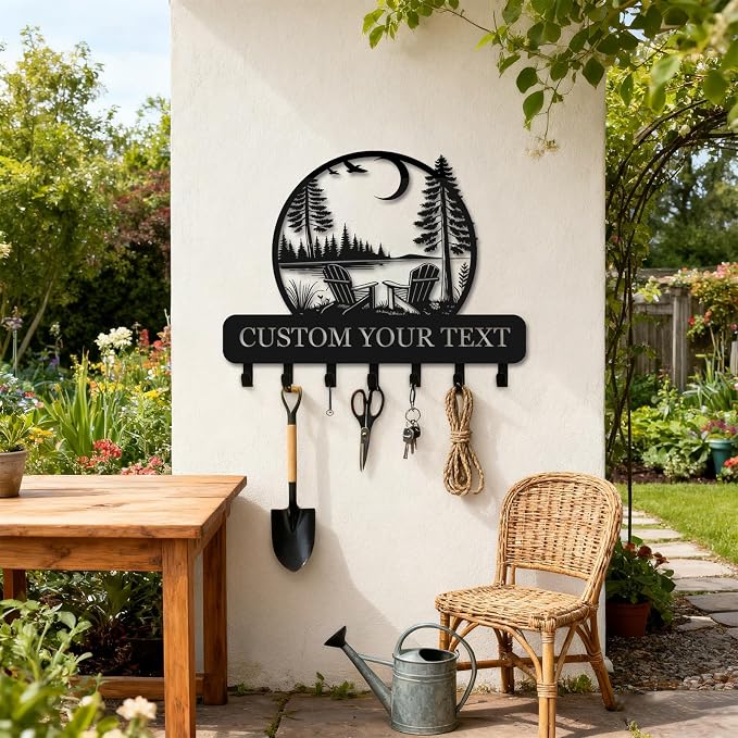 Personalized Key Holder for Wall, Custom Name Metal Key Rack Wall Mount, Lake House Metal Key Hanger with Rust-Resistant Finish, Custom Key Hooks for Cabin Decor and Entryway Organizer