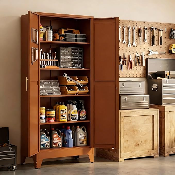 71" H Steel Storage Cabinet,Heavy Duty Tool Storage Cabinet,Metal Garage Storage Cabinets,Broom Closet Storage Cabinet,Utility Cabinet,White Storage Cabinets