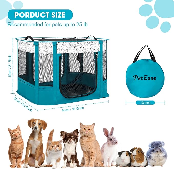 Portable and Foldable Cat Playpen Dog Playpen Small Animal Playepn with Waterproof Bottom, Foldable Pet Cage for Rabbit Puppy Hamster, Indoor/Outdoor Use