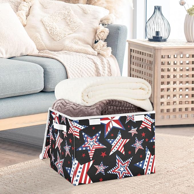 American Star Fabric Storage Bins Organizer Cubes and Carrying Handle | Decorative Storage Boxes, Foldable & Stackable, Dust-Proof Flip Top, Reinforced Handles, For Home & Dorm, Clothes & Toy Box
