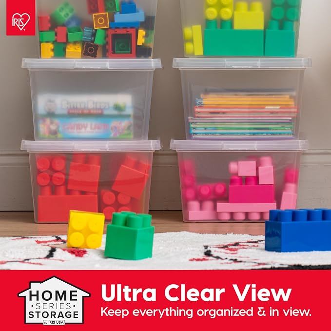 IRIS USA 12-Pack 17 Qt Storage Bins with Lids, Clear, Stackable | Ideal for shoes, crafts, office supplies and pantry items, nestable design, transparent design makes contents easy to find