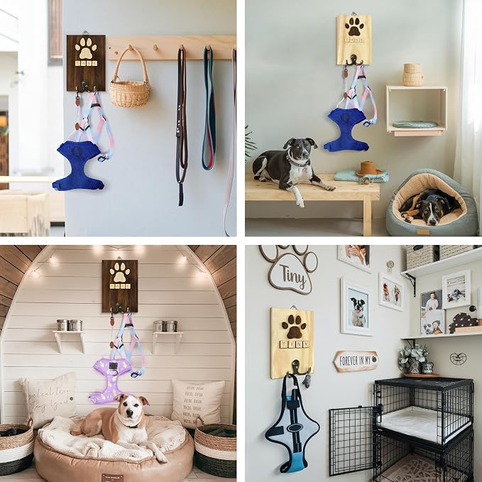 Personalized Dog Leash Holder Wall Mount, Pet Harness Hanger with Alphabet Block Styles, Dog Collar Organizer for Entryway, Memorial Cat Leash Holder for Wall, Pet Loss Gifts, Keepsake, Home Decor
