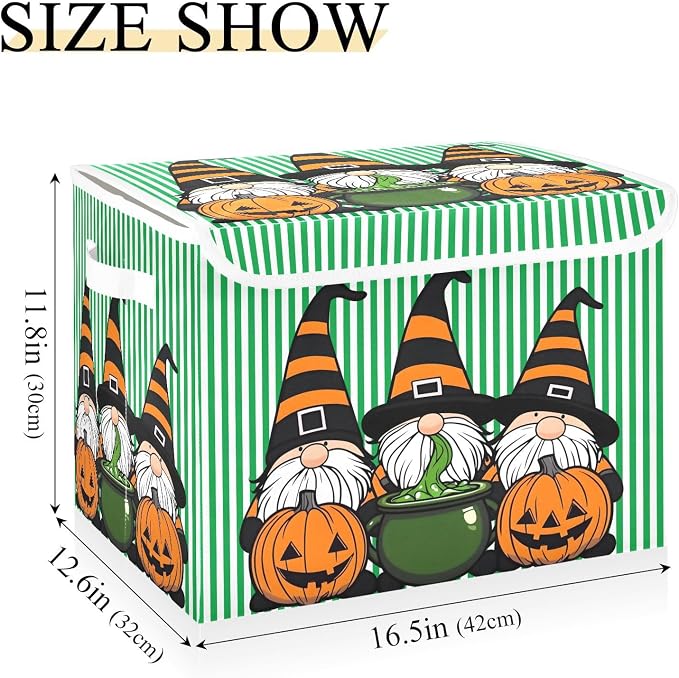 Pumpkin Hat Fabric Storage Bins with Lid Closet Storage Basket 40L | Decorative Storage Boxes, 300D Oxford Cloth, Hollow Board Frame, Flip Top Velcro Lid, 16.5x12.6x11.8 inch, Collapsible Design