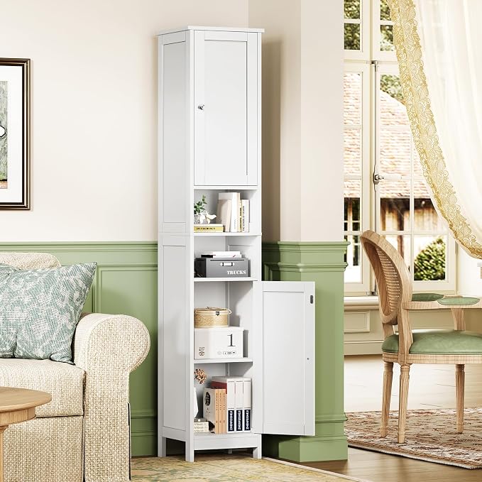 TEENFON 67" Tall Bathroom Cabinet with Adjustable Shelves and Doors, Narrow Bathroom Storage Cabinet for Small Space, Living Room, Entryway, Kitchen, White