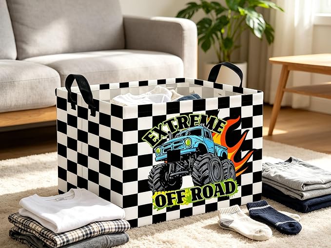 Rectangle Car Basket Cute Storage Bin Fish Box for Room Decor Gift Basket(Grid Car)