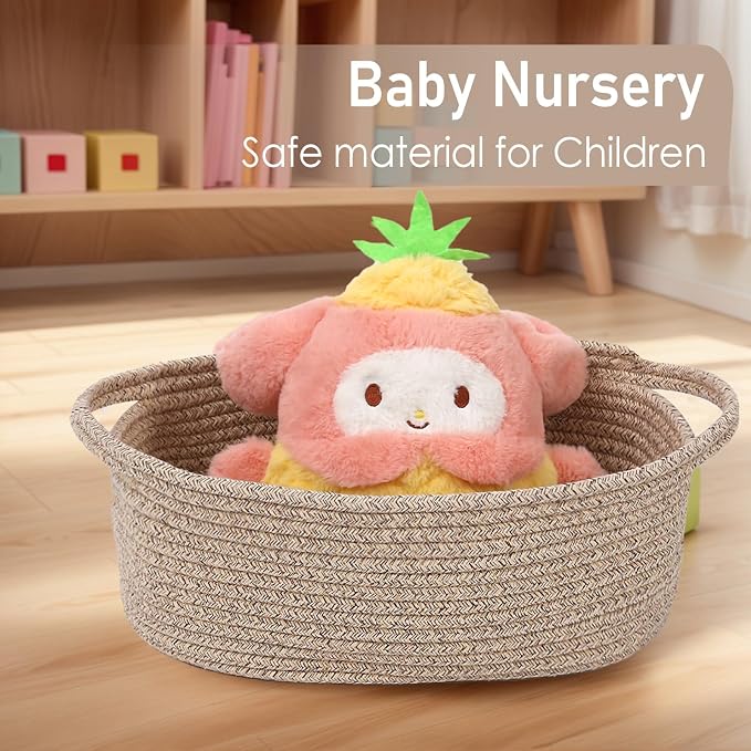 JMvicyroam Small Woven Basket, Empty Gift Basket, Oatmeal/3 Pack | Small Gift Basket, Cotton Rope, 12 x 8 x 14 in, Handles, Includes Ribbon and Bag, Birthday Gift Basket