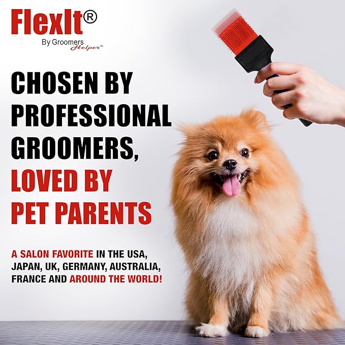 FlexIt Home - Flexible Slicker Brush for Dogs - Dog Grooming Brush for Poodles, Golden Doodles, Huskies, Retrievers, and Labradoodles - Professional 3-in-1 System & Video Trainings (Double, Firm Flex)