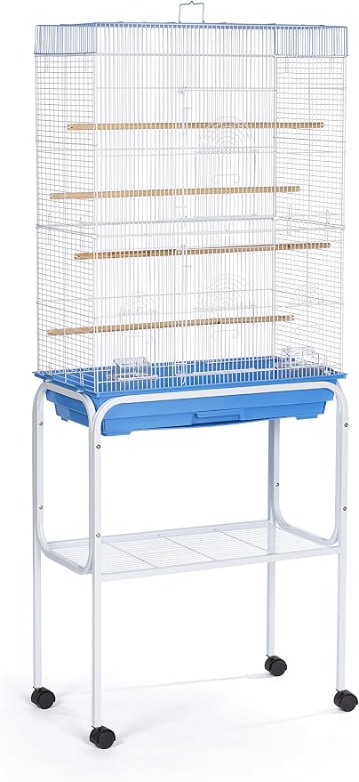 Prevue Pet Products Bird Cage Stand with Shelf - Medium Metal Cage Stand with Rolling Wheels, Mid‑Height for Cage Accessories, Toys, and Storage - White