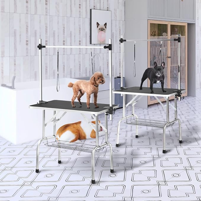 SoarFlash Pet Dog Grooming Table Foldable,Heavy Duty Foldable Pet Grooming Table with Arm & Noose & Mesh Tray, Maximum Capacity Up to 330lbs, 36inch, Black