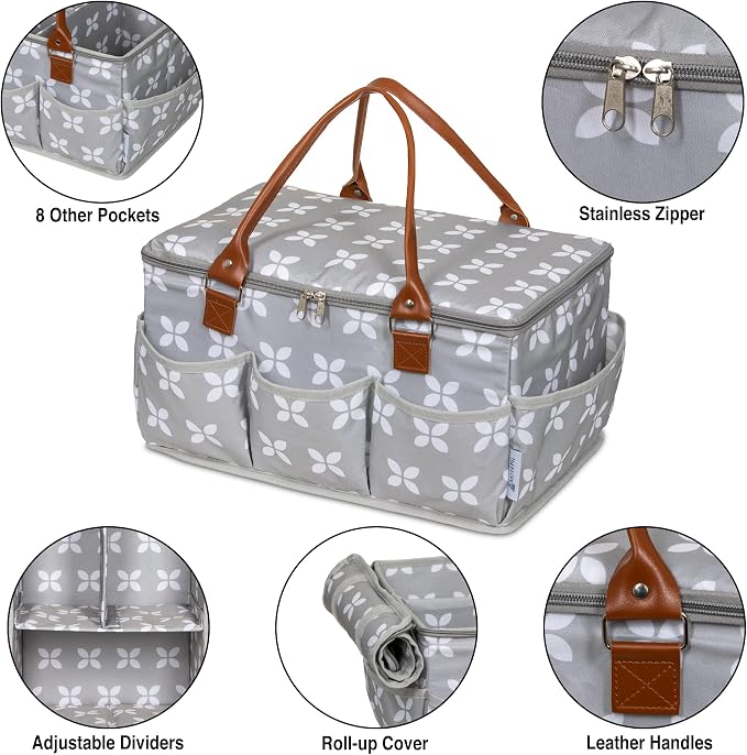 Extra Large Diaper Caddy, Craft, Toy Organizer with Zip-Top Cover with Waterproof Wet/Dry Bag - Perfect for Baby Shower