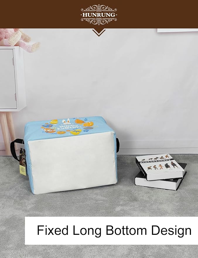 Rectangle Canvas Foldable Storage Basket for Nursery, Rabbit Easter Egg | Portable and collapsible cloth receptacle. Stores pet essentials, daily use items. Folds flat when not in use