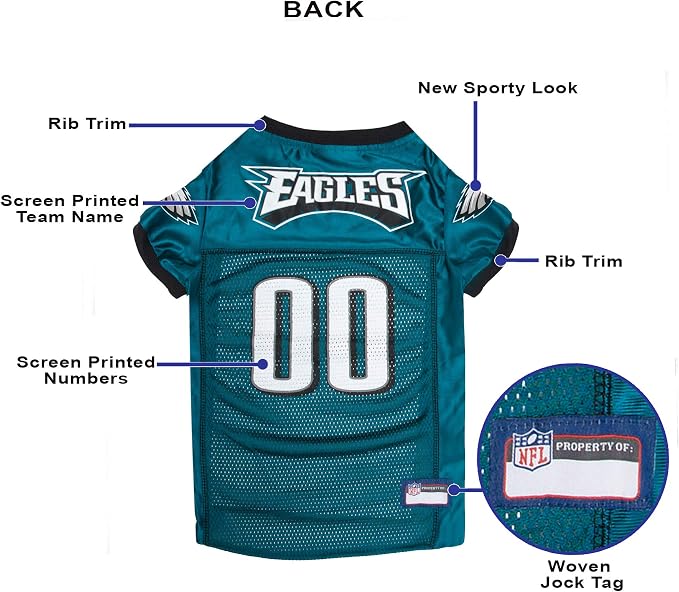 Pets First NFL Philadelphia Eagles Dog Jersey, Size Large, Football Shirt Costume for Pet, Dog Sports T-Shirt, NFL Team Clothing for Cats, Licensed Pet Apparel Available in 7 Sizes and 32 Teams