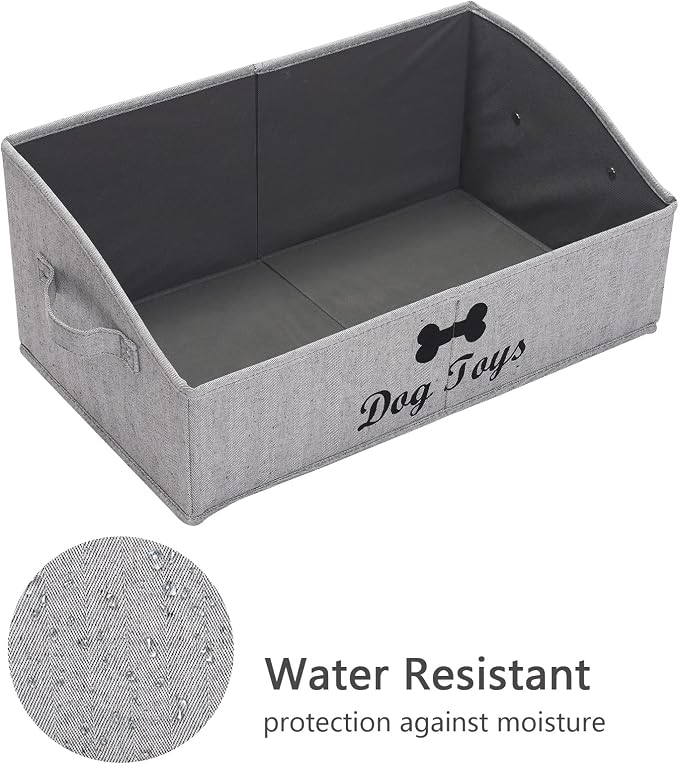 Geyecete dog toy basket Large dog toy bin dog toy box storage box - Foldable Fabric Trapezoid Organizer Boxes with Handle, Collapsible Basket for Dog Toys (Striped Gray-DOG)