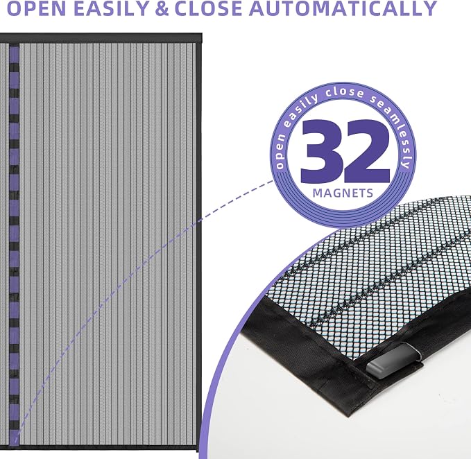 Magnetic Screen Door 72x80, Self Sealing | Heavy Duty Door Screen Magnetic Closure - Keep Bugs Out, Retractable Screen Door Mesh - Pet and Kid Friendly, Hands Free Mesh