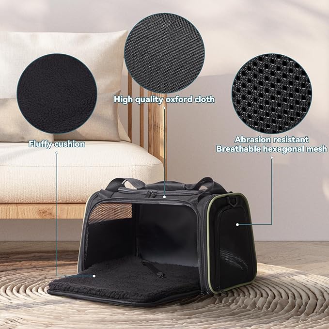 PETSFIT Pet Carrier Airline Approved with Extendable Mat, Dog Carriers for Small Dogs, TSA Approved Pet Carrier, Puppy Carrier for Small and Medium Cats Under 12 Lbs, Black | Airline Approved, Extendable Mat, TSA Approved, For Dogs & Cats Under 12 Lbs