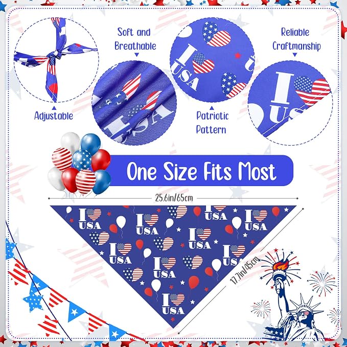 Sanwuta 60 Pcs 4th of July Dog Bandanas Patriotic Dog Bibs American Pet Costume Adjustable Cat Holiday Outfit Washable Triangle Scarf Kerchief for Small to Medium Pet