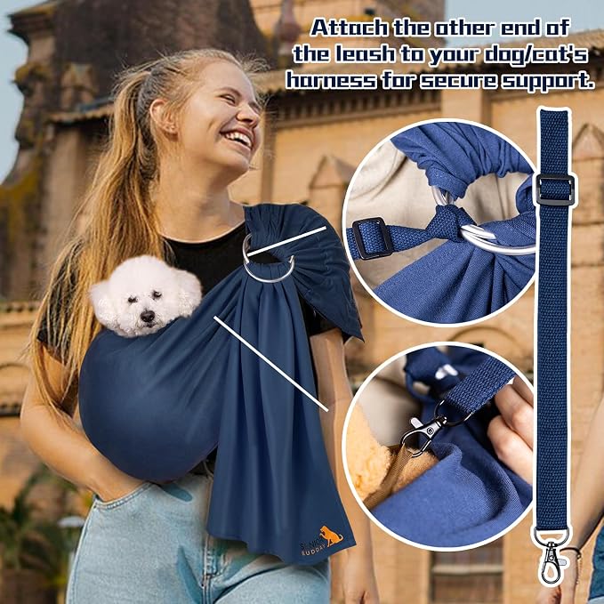 Dog Sling Carrier for Small Dogs, Adjustable Cat Sling Carrier, Navy Blue | Hands-Free Front Carry Chest, Soft Breathable Fabric Wrap, Puppy/Kitten/Pets Up to 15 lbs, Machine Washable, Anti-Anxiety