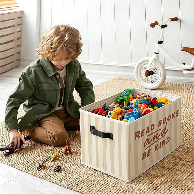 Kids Classroom Book Foldable Storage Bins Box with Handles, Read Books and Be Kind Decorative Storage Boxes Baskets Toybox Organizer for Library Reading Room Classroom Kids Room Bedroom