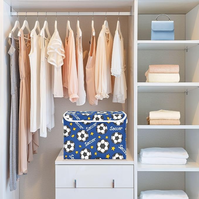 Ball Star Storage Bins with Lids Closet Bedroom 40L Storage Basket | Decorative Storage Boxes, Foldable & Stackable, Dust-Proof Flip Top, Reinforced Handles, For Home & Dorm, Clothes & Toy Box